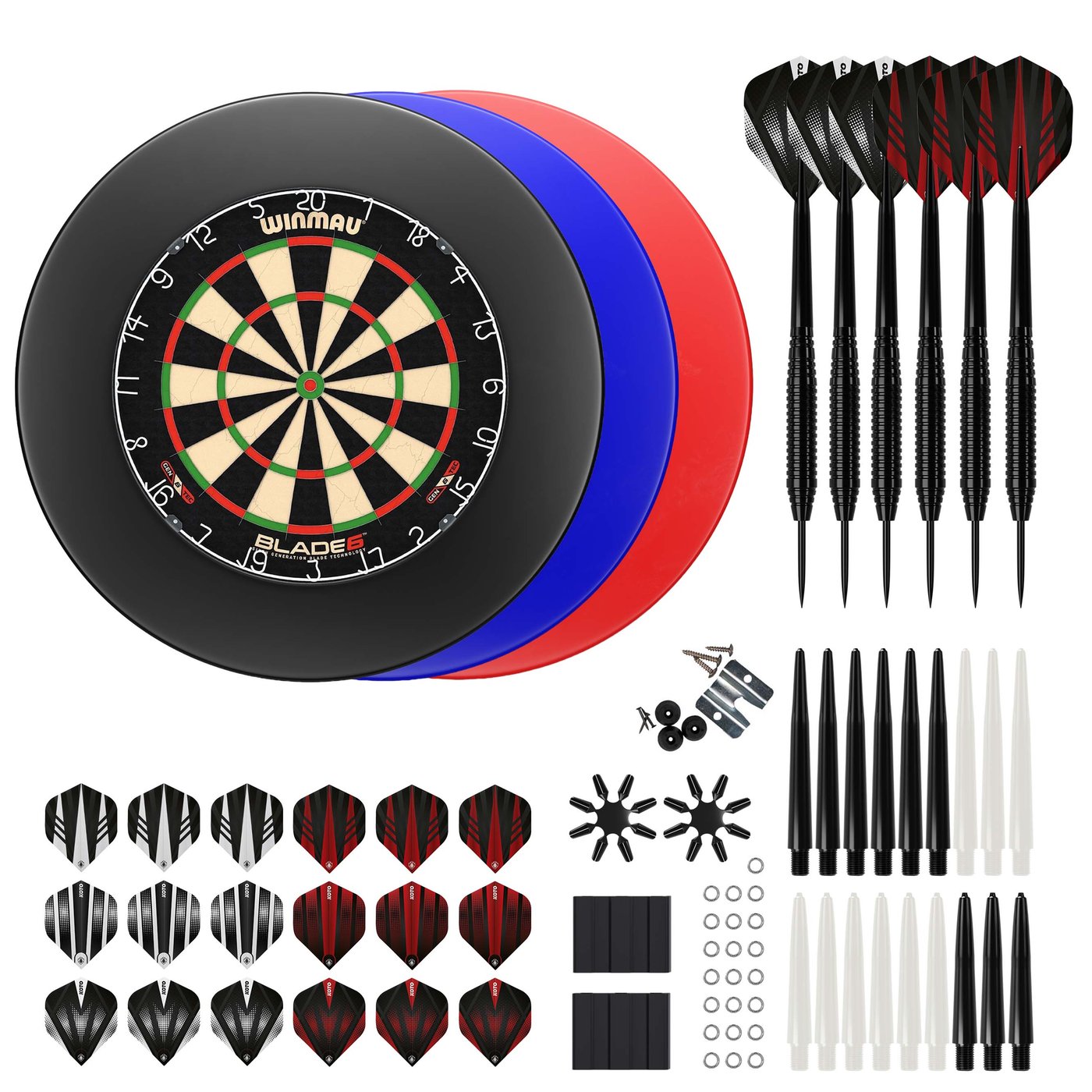 Winmau Blade 6 + Surround + KOTO Accessory Kit Steeltip Noir 90 pièces