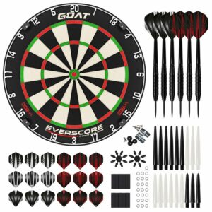 GOAT Everscore NXT LVL Cible de Fléchettes + Kit d’Accessoires KOTO Pointe Acier Noir 90 Pièces - Dartset