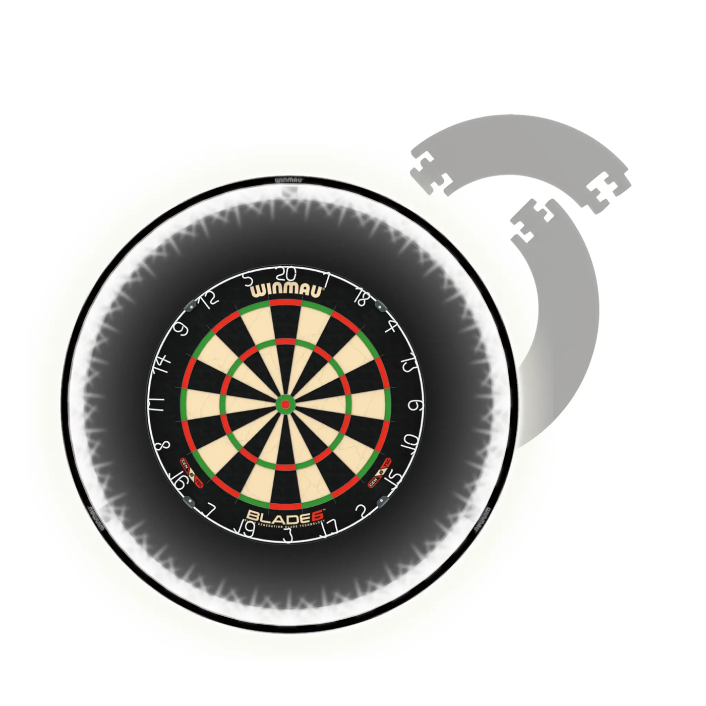 Winmau Blade 6 + Winmau Plasma + 4 Pieces Surround Black - Dartset