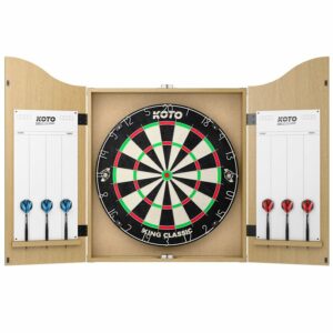 KOTO Darts Centre - Armoire en bois clair pour cible de fléchettes avec fléchettes Fléchettes pointe Acier